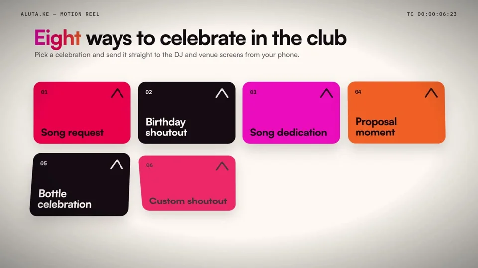 Colorful UI cards list club celebration options