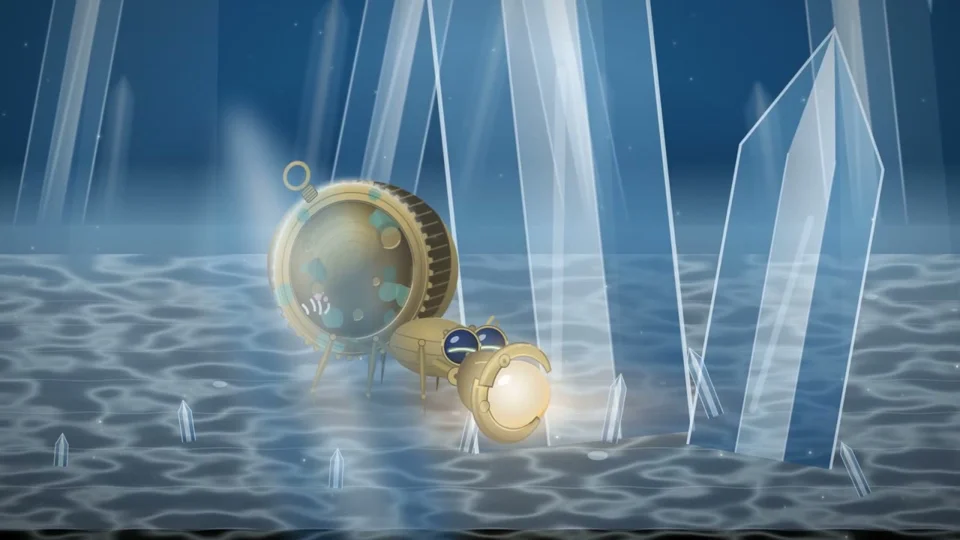 Mechanical hermit crab chases a light through the deep sea