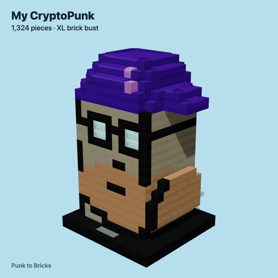 CryptoPunk photo turned into a rotating brick bust