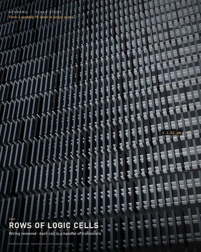 Zoom from a CPU cooler down to single silicon atoms