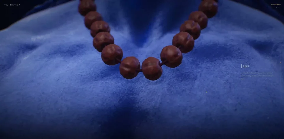Meditative website with a 3D rudraksha bead mala