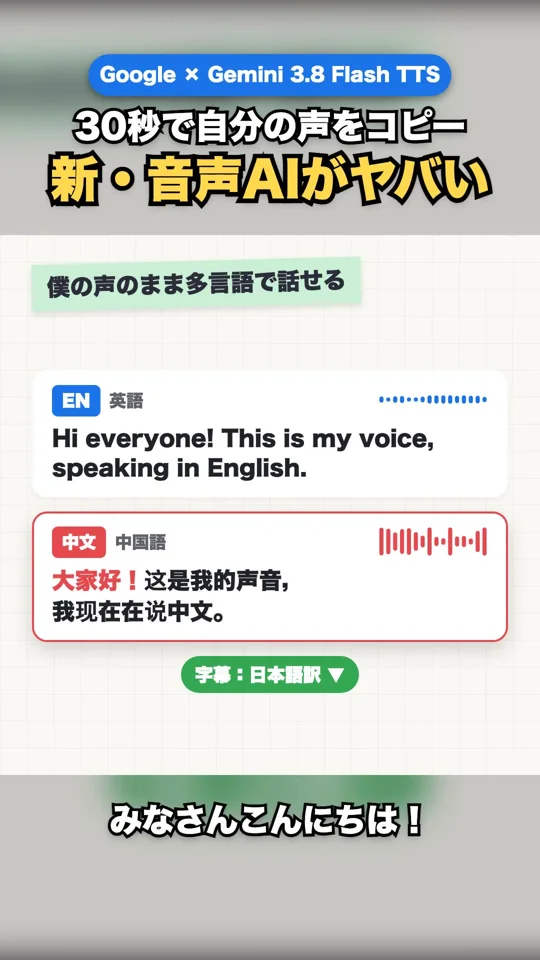 Vertical explainer on Gemini voice cloning in two languages