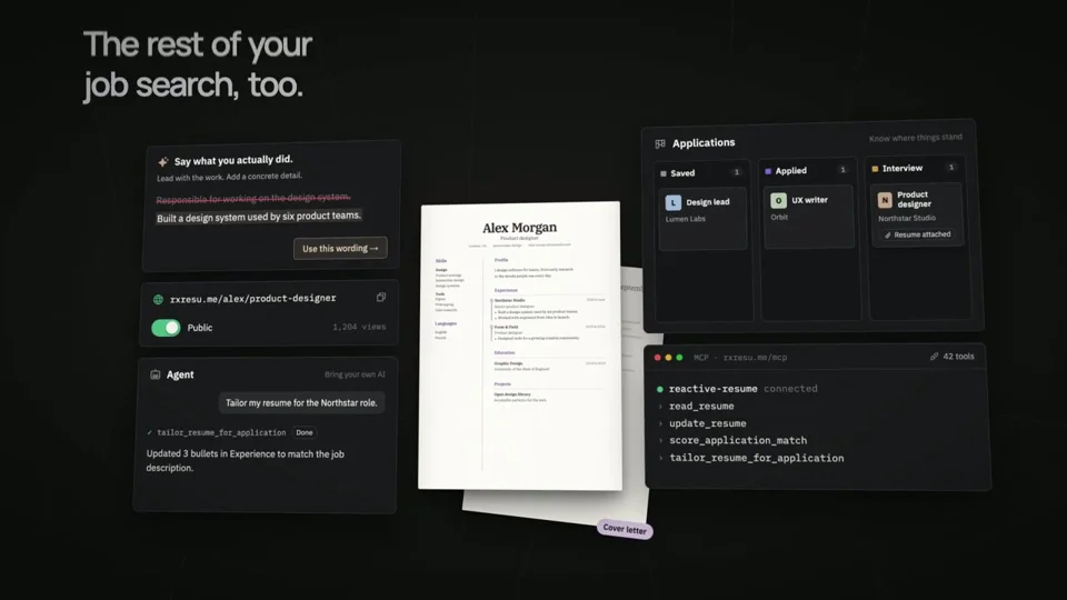 Resume pages fan out in a Reactive Resume showreel