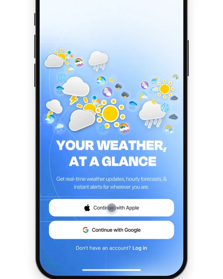 Weather app sign-in screen animated from a Figma design