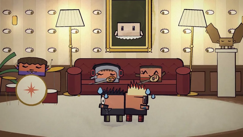 Box-headed band lounges in a Papercut remake