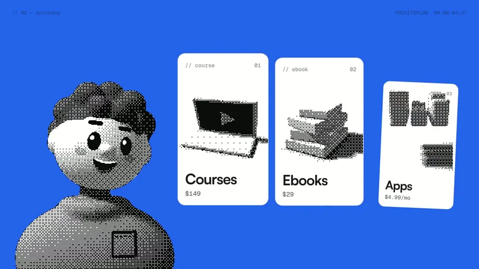 Halftone dot-pattern portrait opens a product showreel