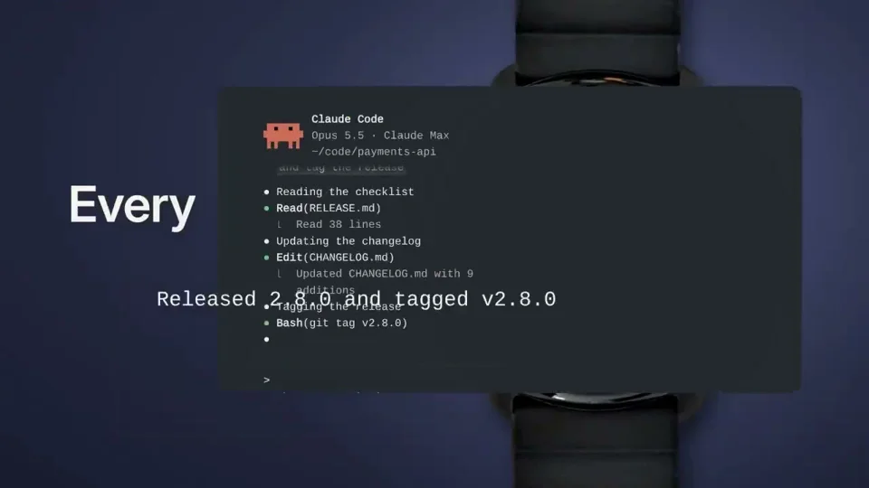 Smartwatch approves a staging deploy in a Claude Code companion promo