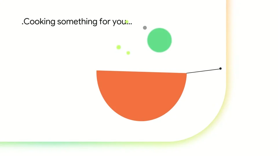 Orange bowl and floating dots spell "Cooking something"