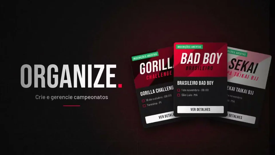 Red eagle logo and tournament bracket in a jiu-jitsu app promo