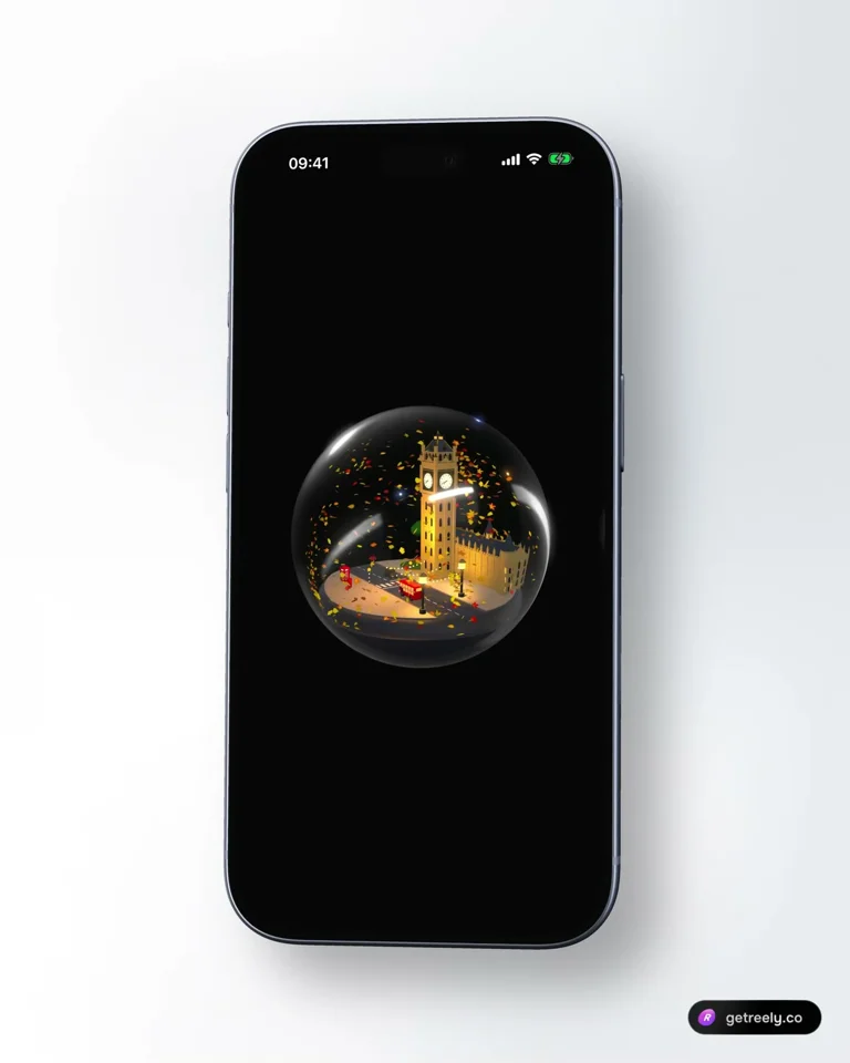 London snow globe glows on an iPhone screen