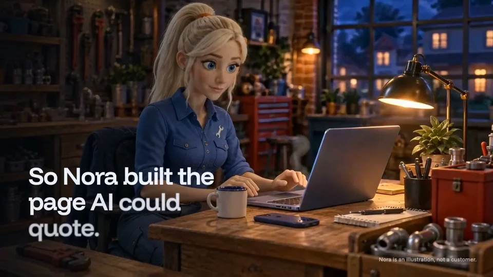 Worried plumber Nora meets an SEO landing-page builder
