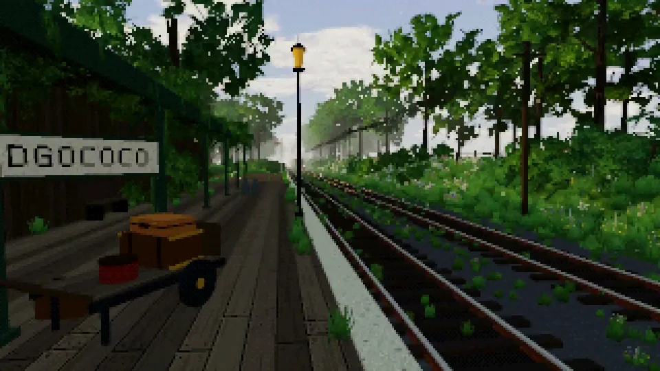 Small forest train station through seasons, storms and passing trains