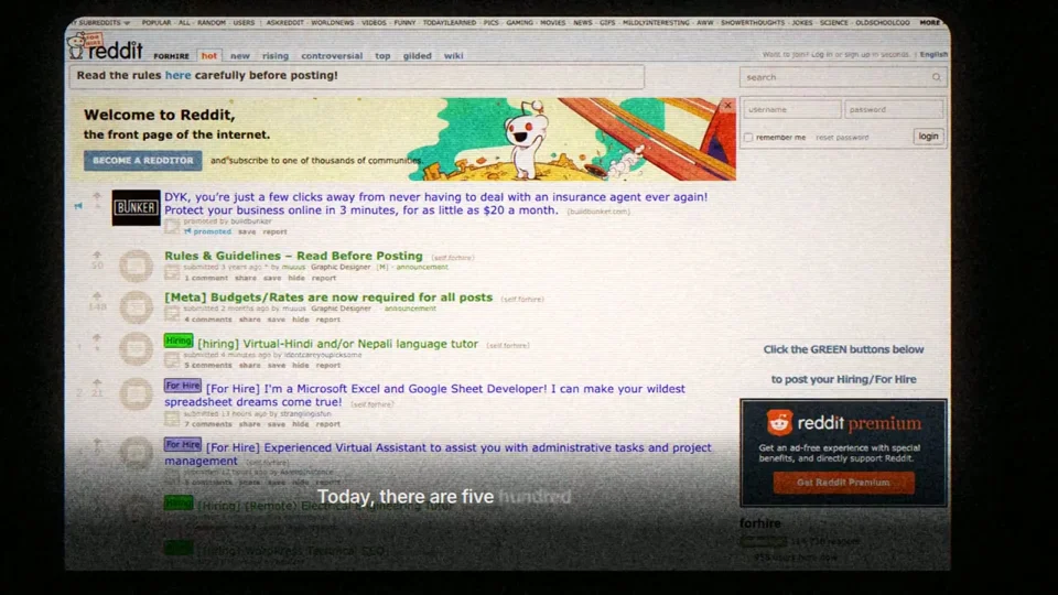 Archival CRT clip, drifting web posts and a glossy red 3D button