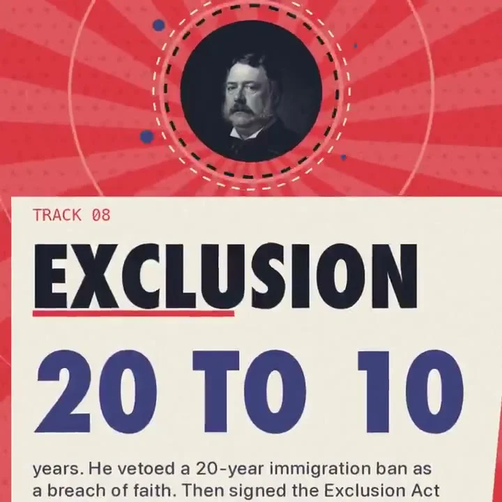 Chester A. Arthur facts framed as album tracks on sunburst cards