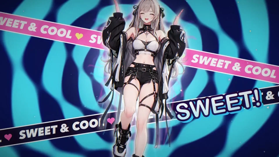 Anime dancer clip recut with 'Sweet & Cool' type banners