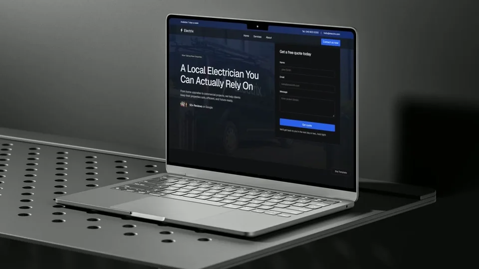 Website designs float across a dark portfolio showreel