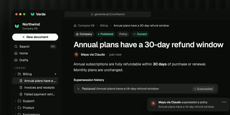 Refund policy flows from Claude chat to Verde and ChatGPT