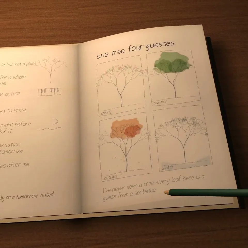 Pencil fills a sketchbook with notes and doodles