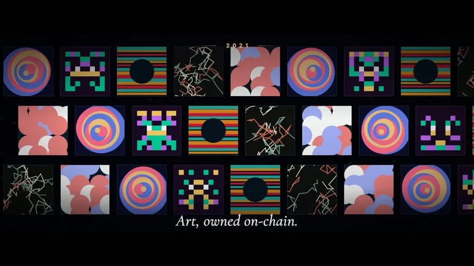 Particle scenes and glowing dates trace the history of Ethereum
