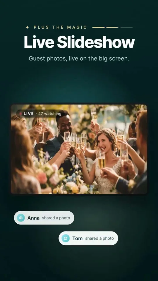 Wedding planner app Weddy shown through to-dos and a live slideshow
