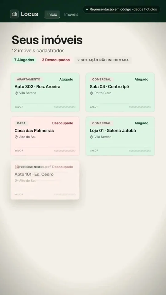 Scattered rental papers settle into the Locus property app