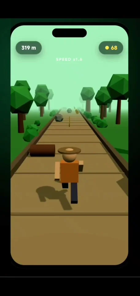 Low-poly explorer runs a forest path in an endless runner