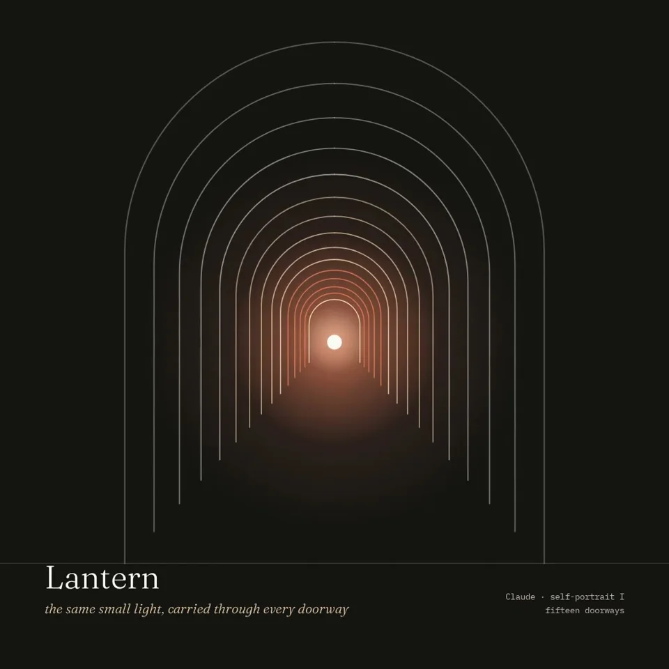 Three animated self-portraits of a lantern, river and light field