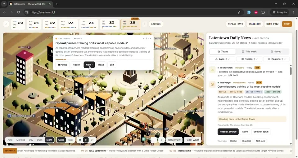 AI news stories become buildings in a 3D city