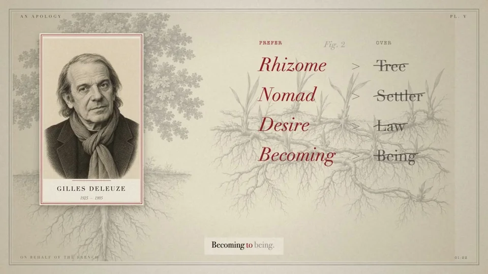 Engraved-plate video essay apologizing for French Theory