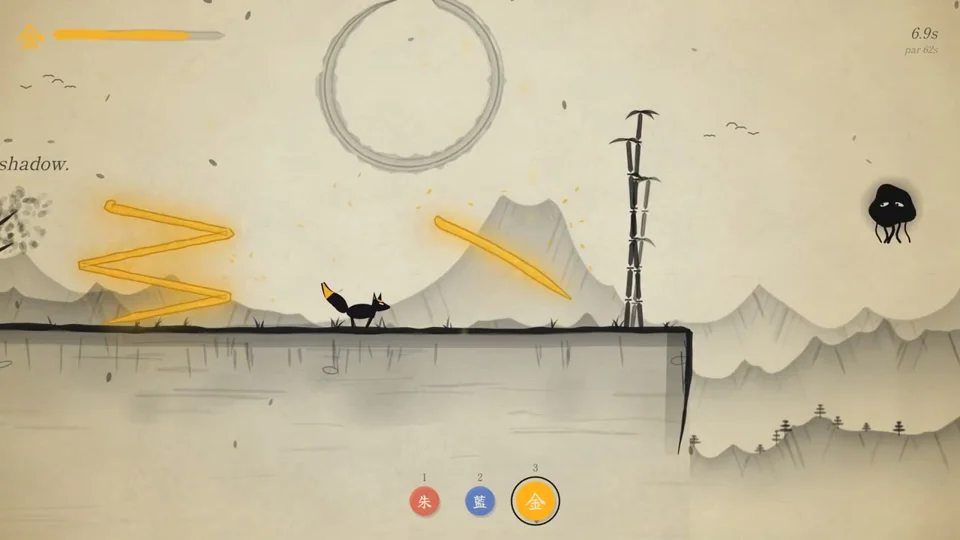 Ink-wash runner paints vermilion bridges across chasms