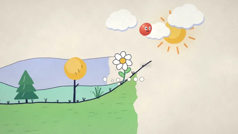 Red dot bounces through hills and stars to spell Fable 5.5