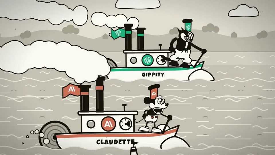 Rubber-hose steamboats race until one boat falls apart