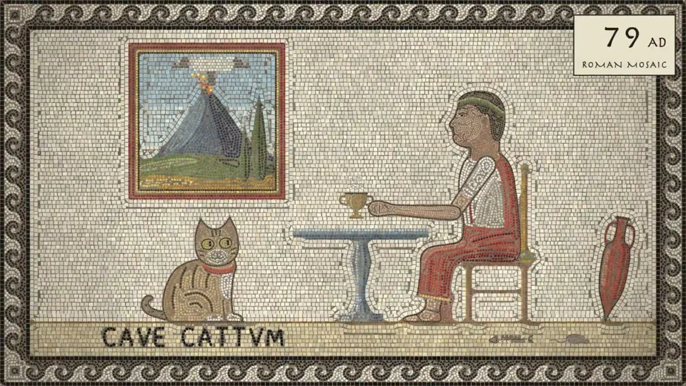 Artist and cat sip tea through 40,000 years of art styles