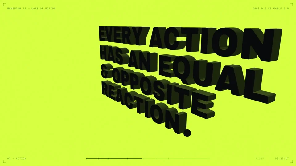 Laws of motion told with 3D type, cubes and a Newton's cradle