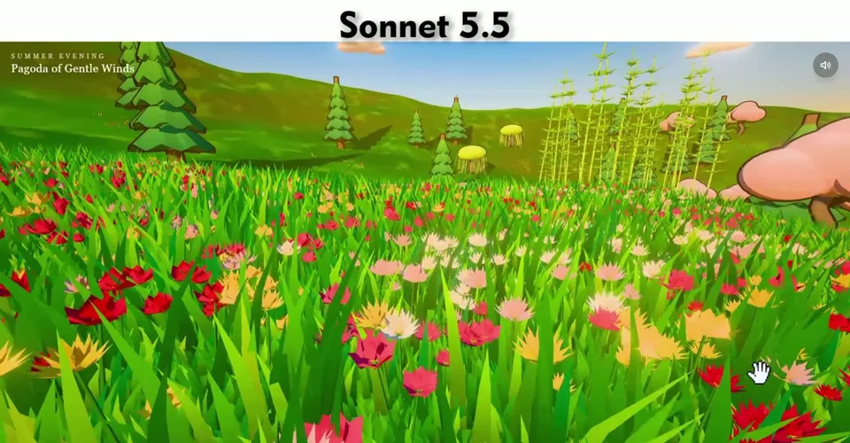 Windswept meadow, lotus pond and pagoda incense in a 3D scene