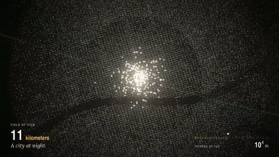 Powers of ten zoom from a carbon atom to the observable universe