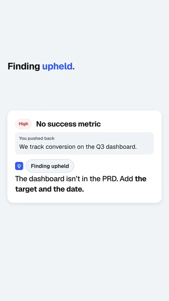 PRD draft gets flagged for missing sections in a vertical promo