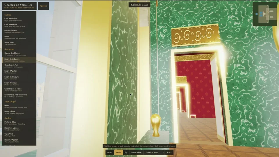 Walkthrough of a browser 3D reconstruction of Versailles interiors