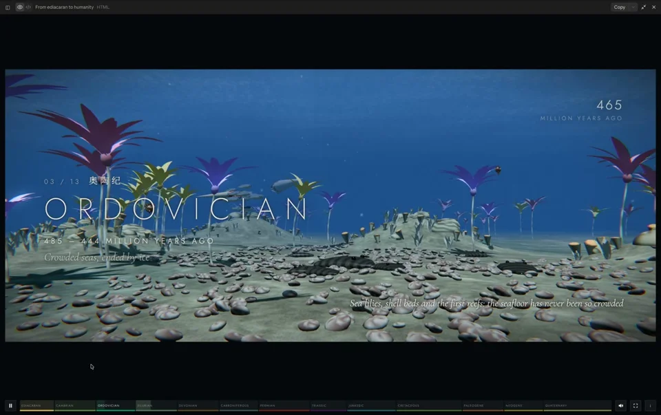 Camera glides through 3D Ordovician seas full of ancient creatures
