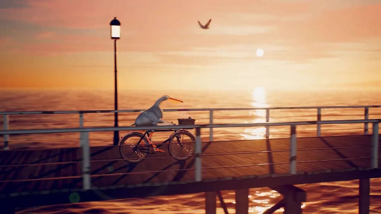 Pelican riding a bicycle