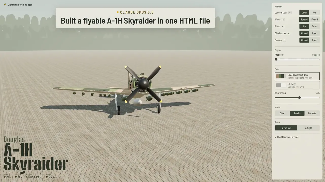 Three.js Skyraider aircraft model