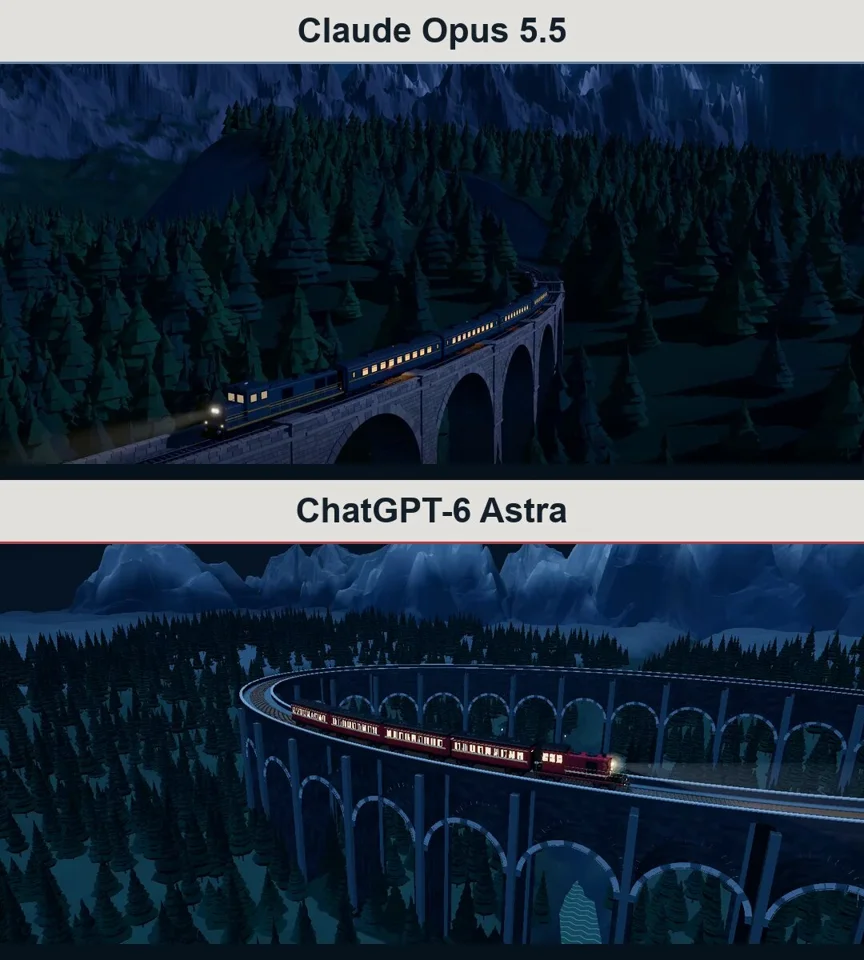 Night train crossing a mountain viaduct