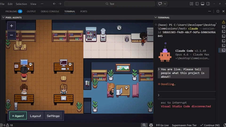 I built a VS Code extension that turns your Claude Code agents into pixel art characters working in a little office | Free & Open-source