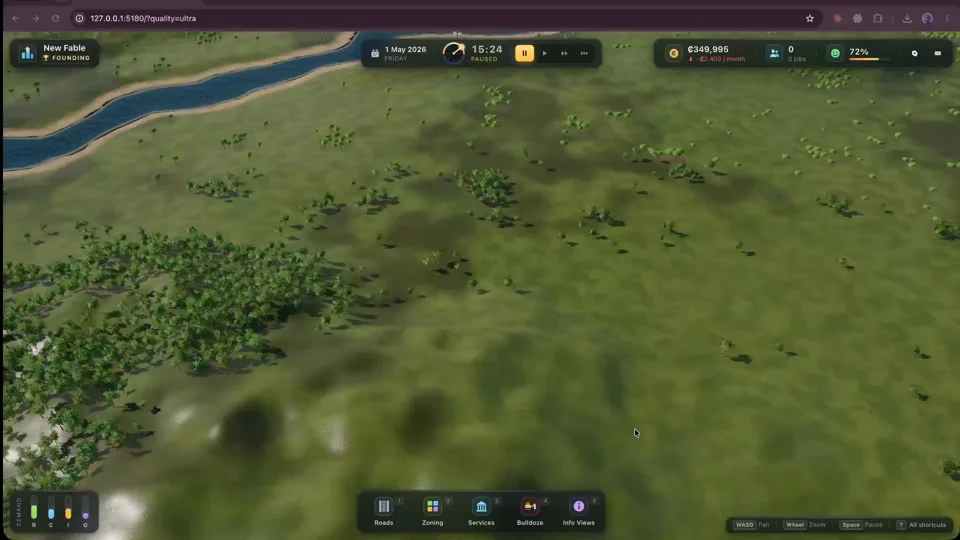 ok this is wild. Used Claude Fable 5.1 and said "build me Cities: Skylines in three.js"