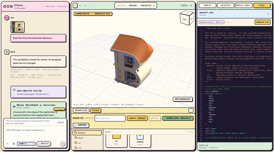 My IDE + AI copilot, for building / editing / testing and versioning highly programmable 3D assets