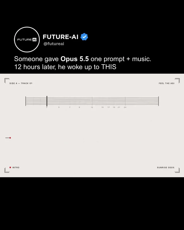 AI model Opus 5.5 generated a 4.5-minute animated music video from a single prompt plus music input
