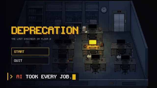 Huhu, interested in a dystopian rogue-like game to fight AI taking over all humans jobs?  -solo dev