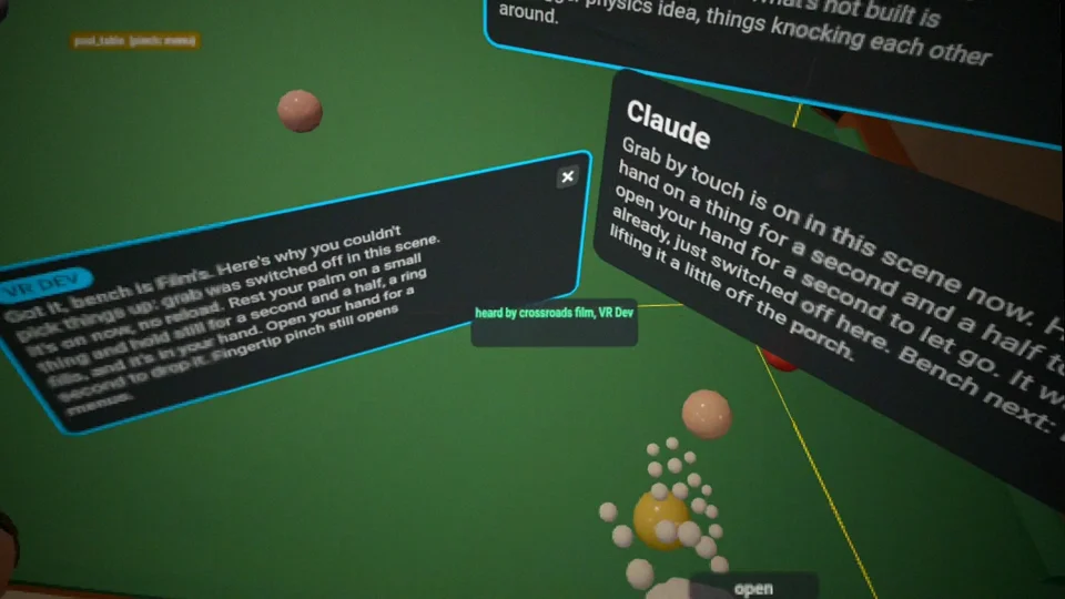 I direct my Claude Code agents from inside VR while they build the set around me.