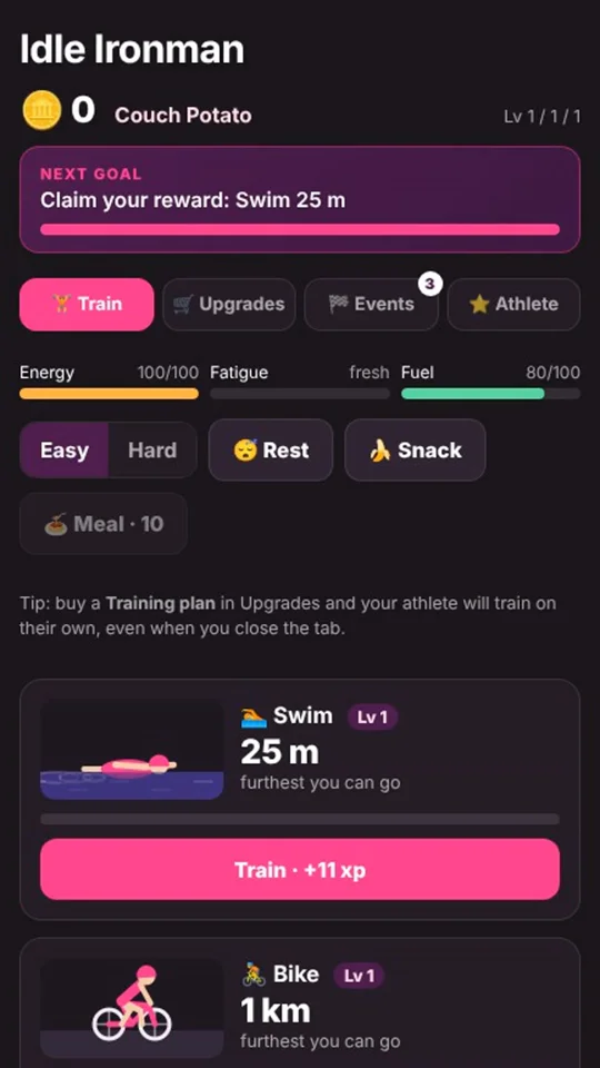 Idle Iron Man: an idle game where you train from couch potato to full Ironman [Browser, prototype]
