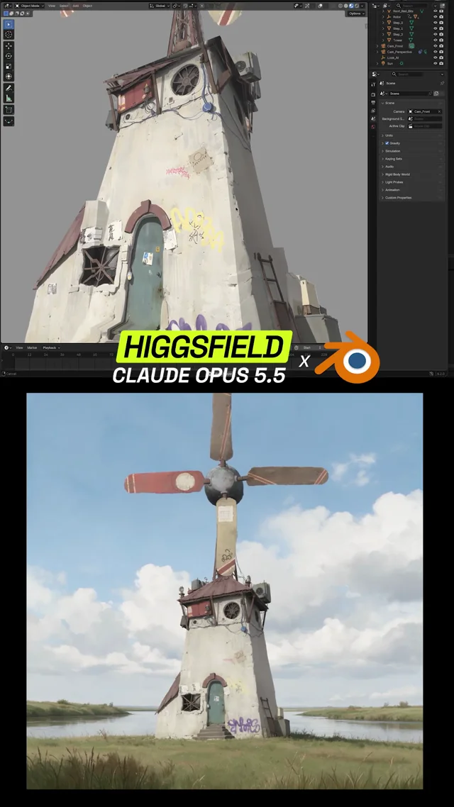 Weathered windmill modeled, textured and animated end to end